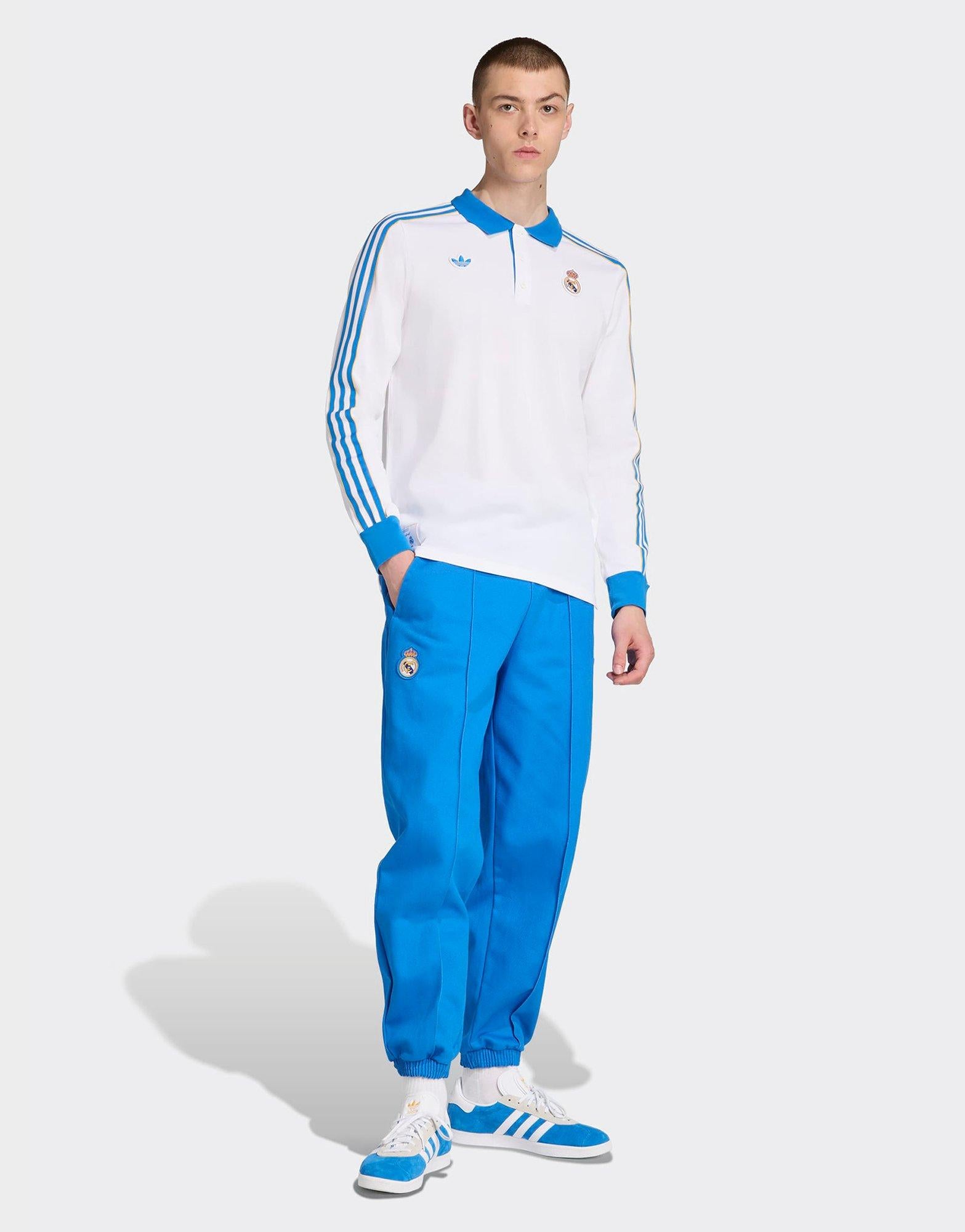 White adidas Real Madrid Terrace Icons Long Sleeve Polo Shirt - JD