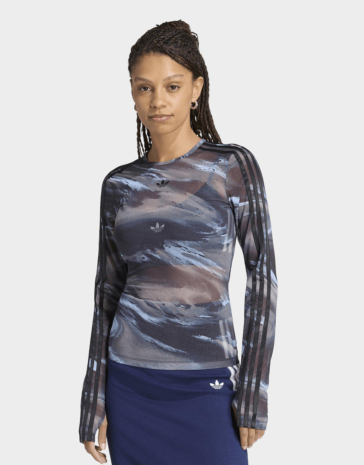 Long Sleeve Mesh Marble All Over Print T-Shirt