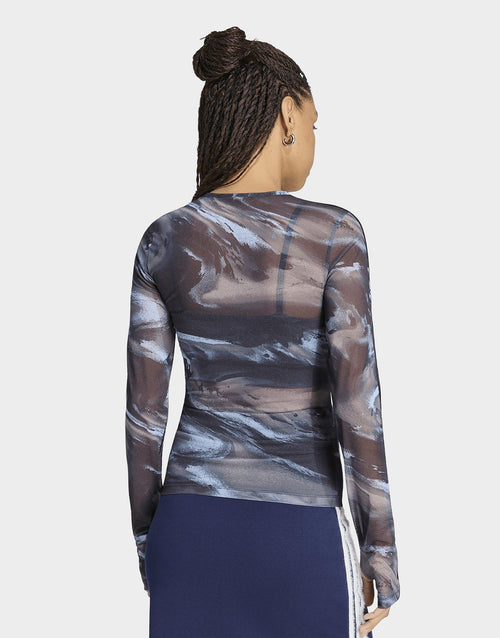 Long Sleeve Mesh Marble All Over Print T-Shirt