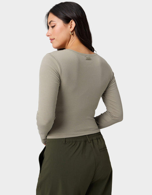 Modal Rib V-Neck Long-Sleeve Top