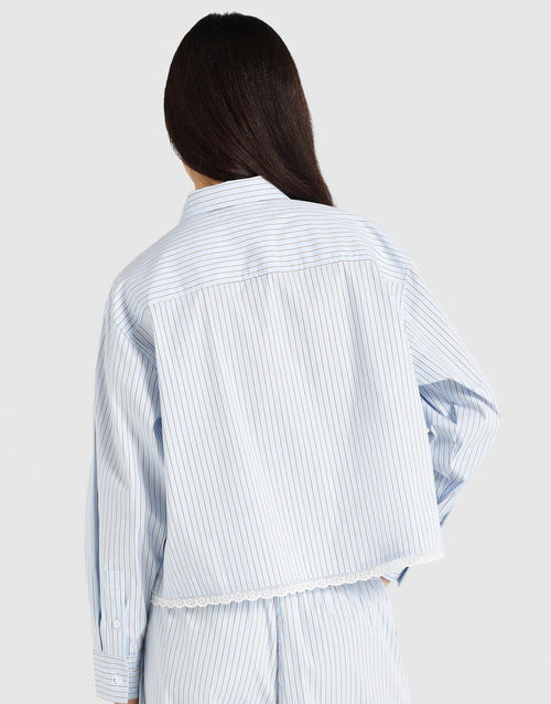 New York Lace Striped Boxy Long Sleeve T-Shirt