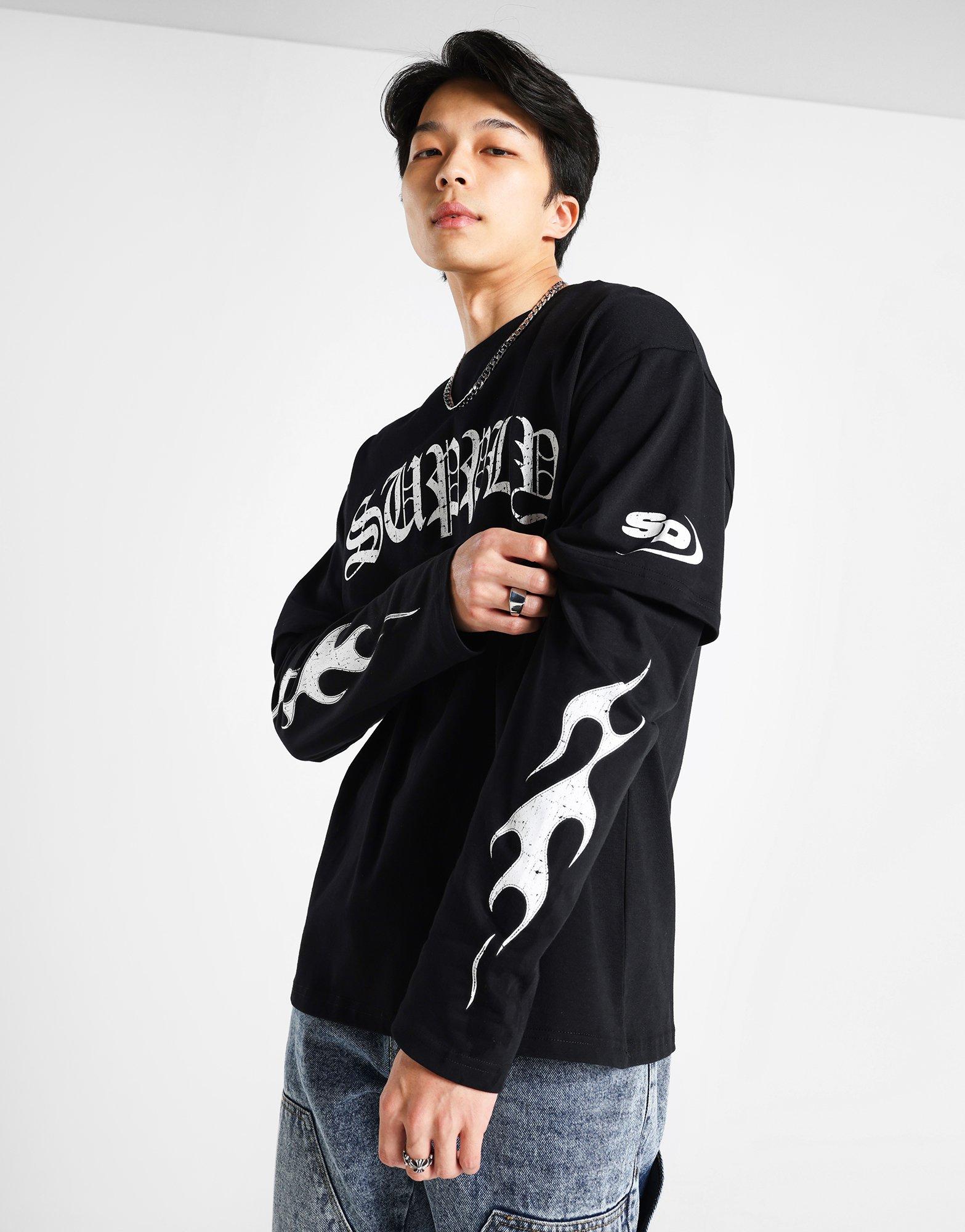 美品 L 長袖 DENHAM Long T-shirt BLACK 30/- COMBED COTTON LONG SLEEVE T-SHIRT WITH BUTTON-UP SLEEVE